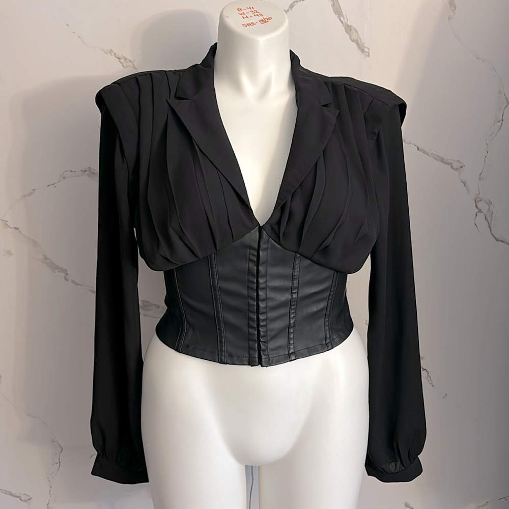 Black Cropped Corset Blouse | XL